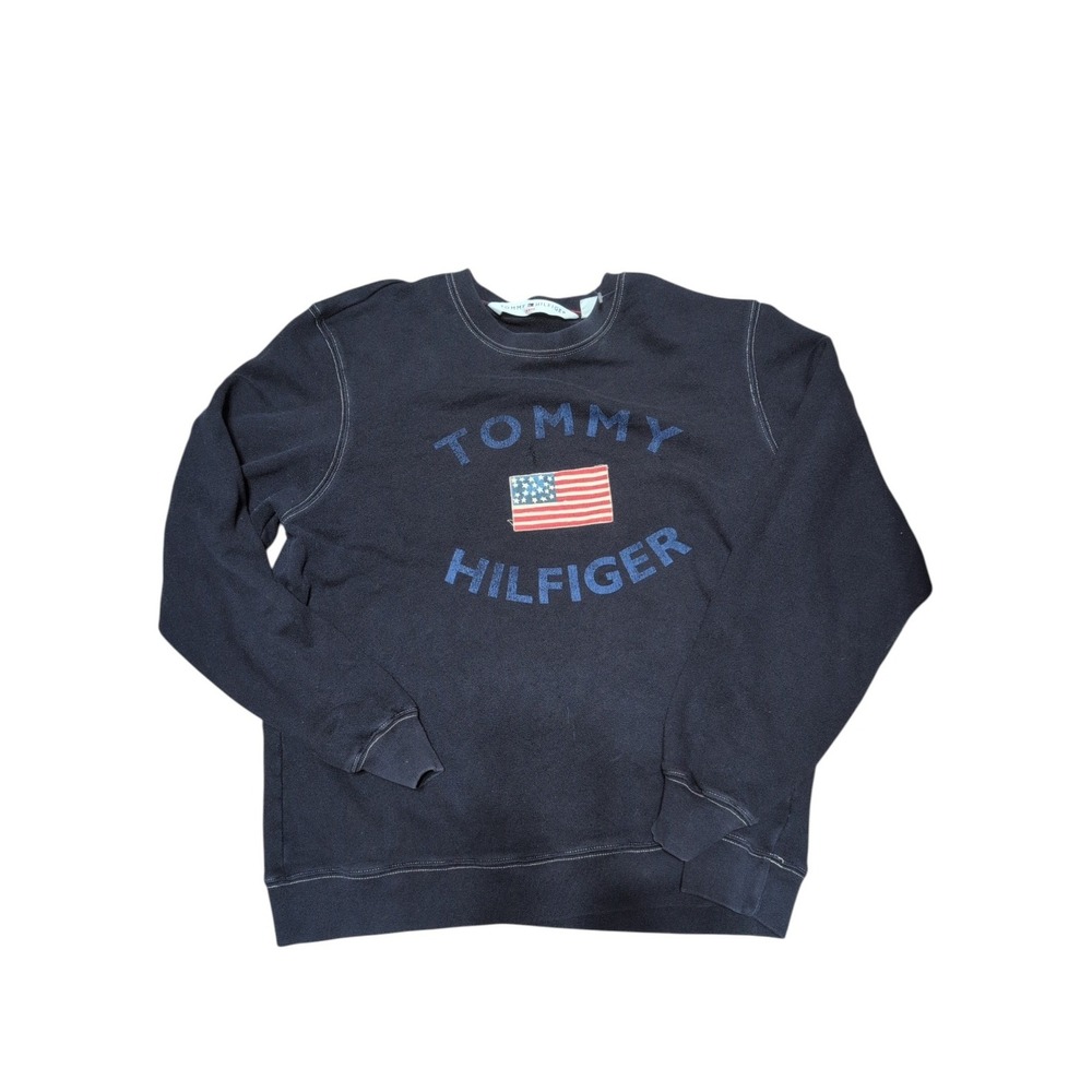 Tommy Hilfiger Men's Navy Crewneck Cotton Fleece Flag Logo Sweatshirt Size M
